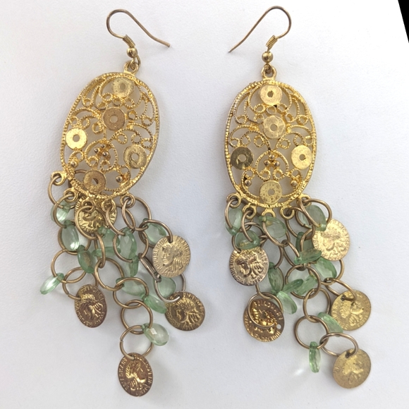 Vintage Jewelry - Vintage 1960s Moroccan Coin & Crystal Dangle Earrings